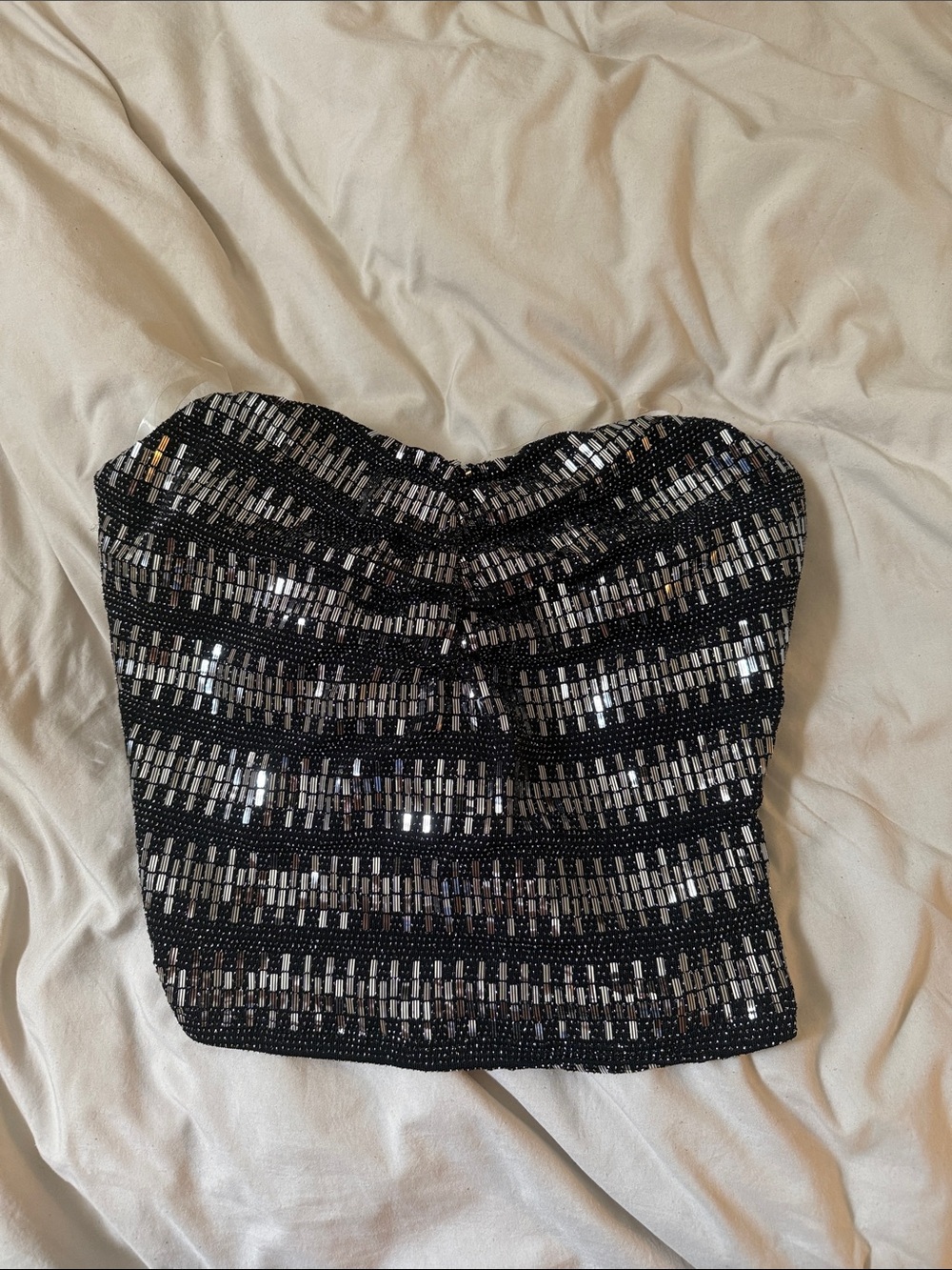 Vintage Embellished Black Sequin Top 2000s